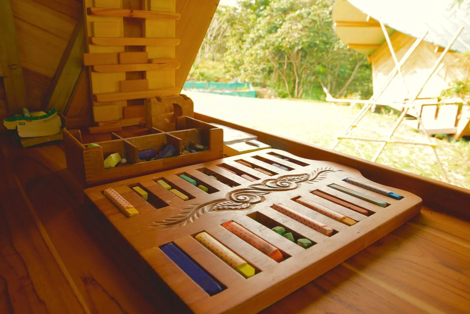 Hand-carved wooden art supplies and Waldorf learning materials at the RISE School